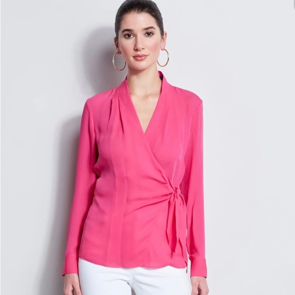 Elie Tahari Long Sleeve Silk Wrap Shirt, xs, NWT